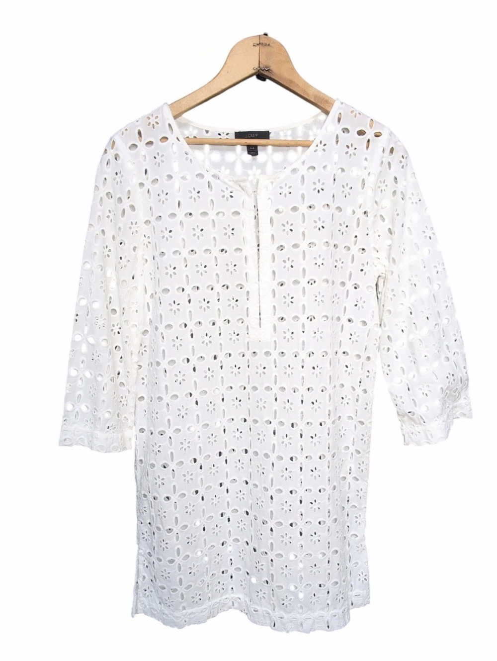 J.Crew Laser Cut White Eyelet Tunic Cover-up Mini Dress Women's size XXS